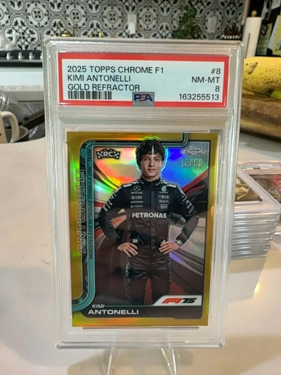 2025 Topps Chrome F1 Kimi Antonelli Gold Refractor #8 PSA 8